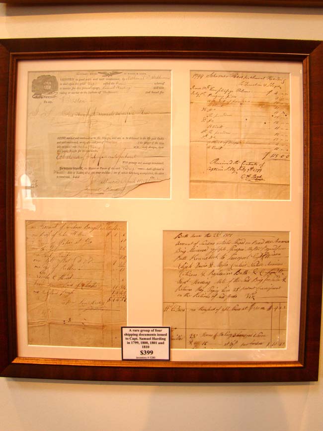 A group of four maritime shipping documents issued to Capt. Samuel Harding between 1799 and 1810.
